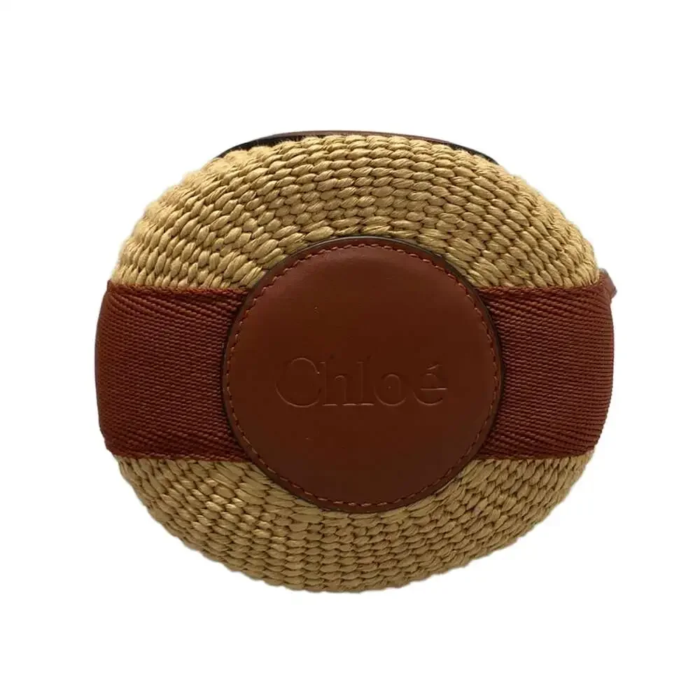 Chloé Basket Shoulder Bag CHC25SS529O8227S Beige Dark Brown Straw Leather
